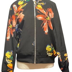 Vibrant Floral Black Bomber Jacket